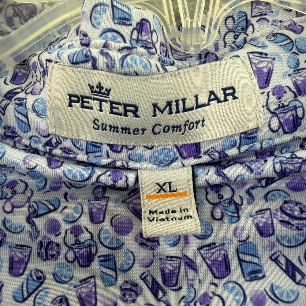 Peter Millar Summer Comfort Mens XL Purple Cocktail Bear Print Golf Polo Shirt - Picture 4 of 15